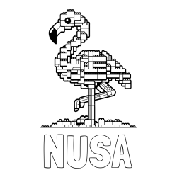 Online izdelana pobarvanka - Pobarvanka imena NUŠA in pobarvanka flaminga sestavljenega iz LEGO kock