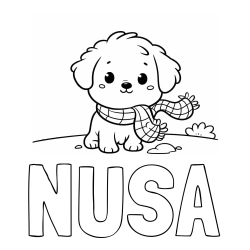 Online izdelana pobarvanka - Pobarvanka imena NUŠA in pobarvanka prikupnega psička