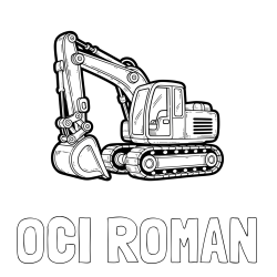 Online izdelana pobarvanka - Pobarvanka imena OČI ROMAN in pobarvanka velikega delovnega stroja - bagra