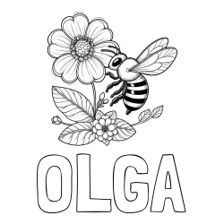 Online izdelana pobarvanka - Pobarvanka imena OLGA in otroška pobarvanka čebelice in rožice