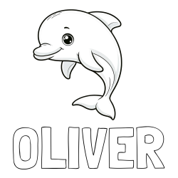 Online izdelana pobarvanka - Pobarvanka imena OLIVER in otroška pobarvanka ljubkega delfina