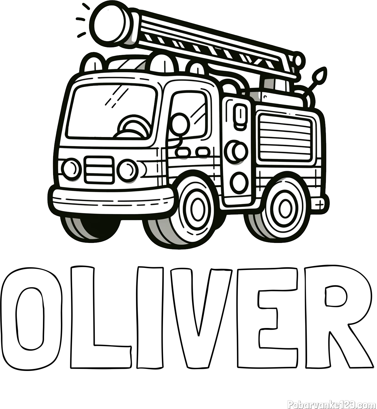 Pobarvanka imena OLIVER in otroška pobarvanka preprostega gasilskega avta