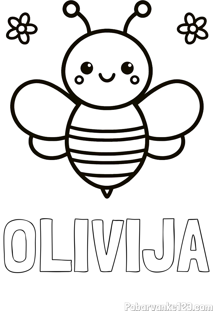 Pobarvanka imena OLIVIJA in otroška pobarvanka čebele