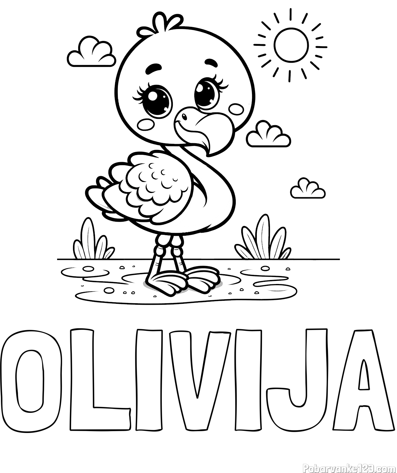 Pobarvanka imena OLIVIJA in pobarvanka ljubkega flaminga