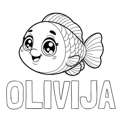Online izdelana pobarvanka - Pobarvanka imena OLIVIJA in pobarvanka prisrčne ribe