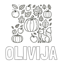 Online izdelana pobarvanka - Pobarvanka imena OLIVIJA in pobarvanka z motivom jeseni
