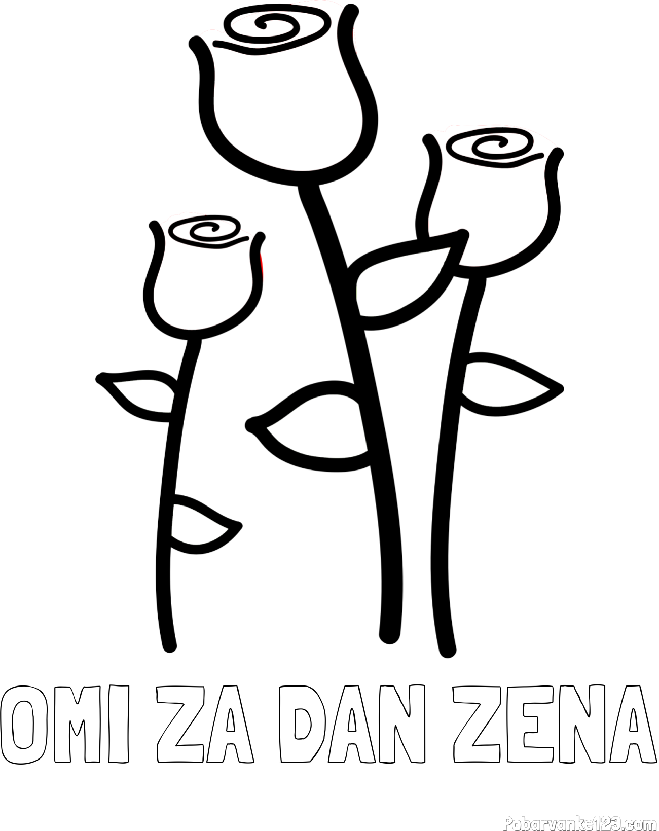 Pobarvanka imena OMI ZA DAN ŽENA in pobarvanka treh vrtnic
