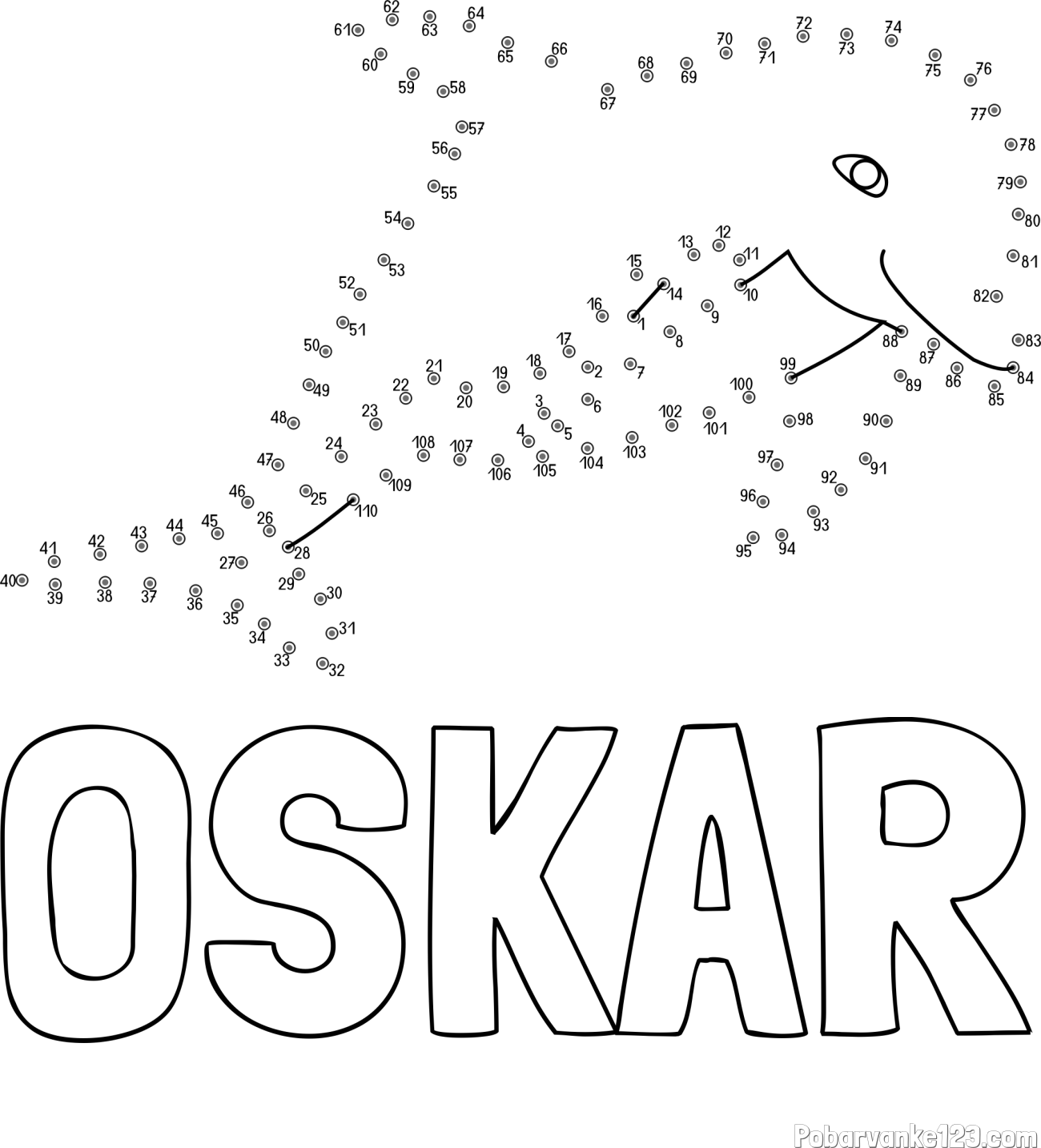 Pobarvanka imena OSKAR in pobarvanka delfina - poveži številke
