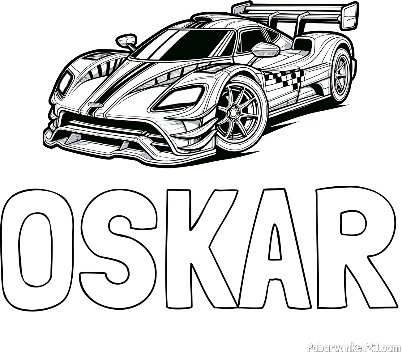 Pobarvanka imena OSKAR in pobarvanka modernega športnega avtomobila