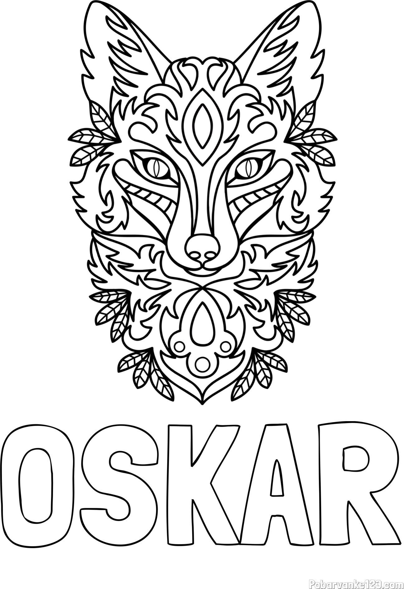 Pobarvanka imena OSKAR in pobarvanka volka - mandale