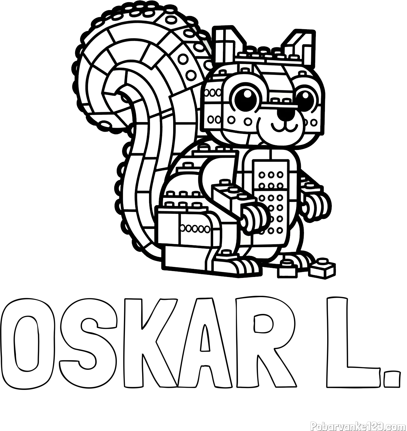 Pobarvanka imena OSKAR L. in pobarvanka LEGO veverice