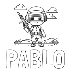 Pobarvanka imena PABLO in lepa otroška PUBG pobarvanka