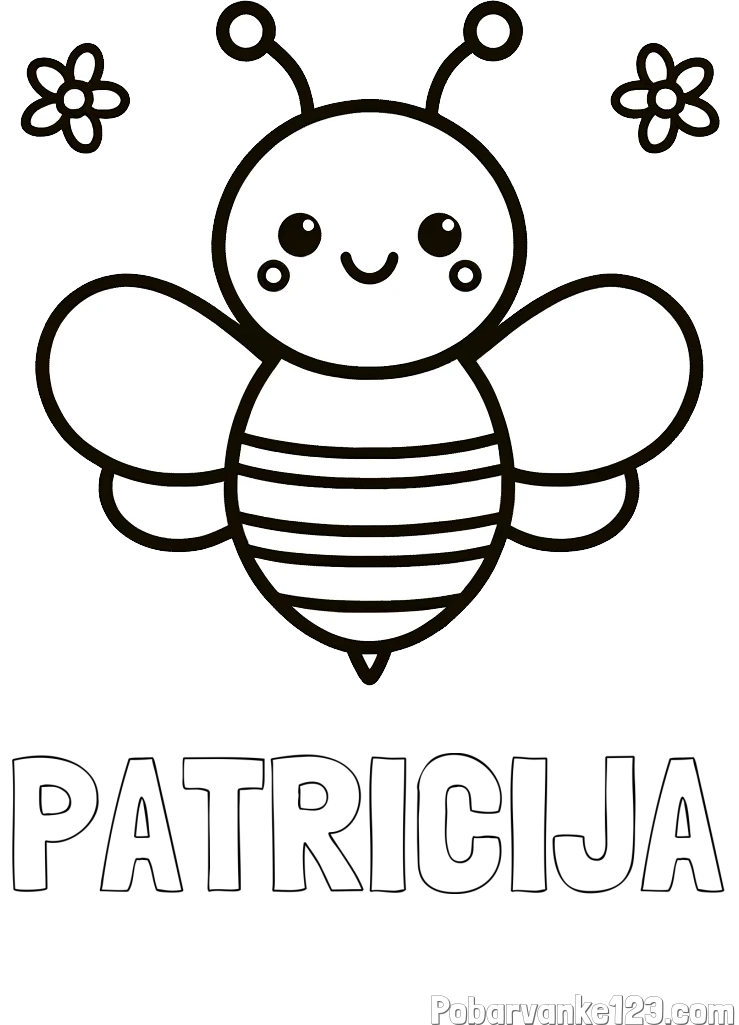 Pobarvanka imena PATRICIJA in otroška pobarvanka čebele