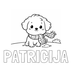 Online izdelana pobarvanka - Pobarvanka imena PATRICIJA in pobarvanka prikupnega psička