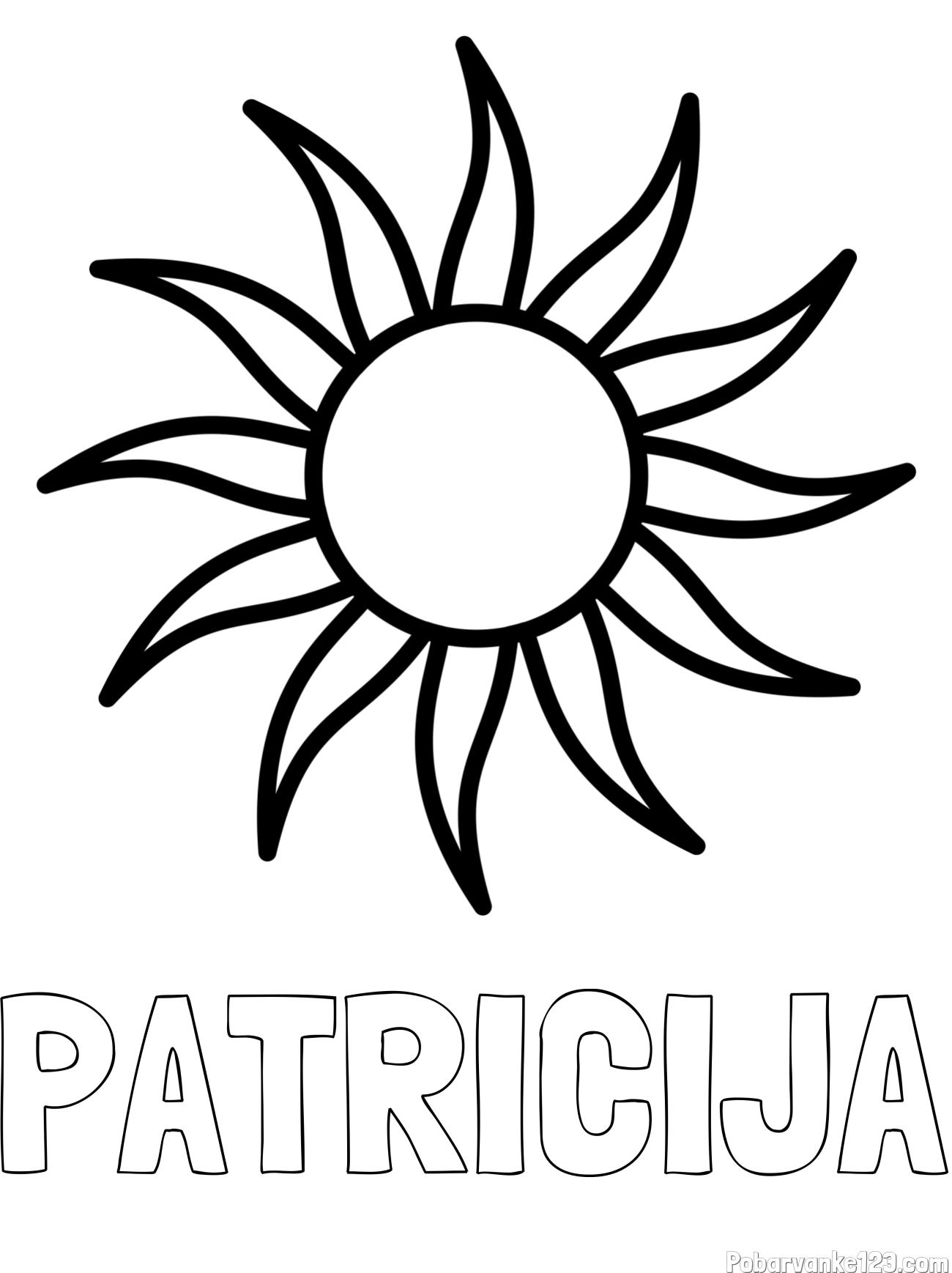 Pobarvanka imena PATRICIJA in pobarvanka sončka