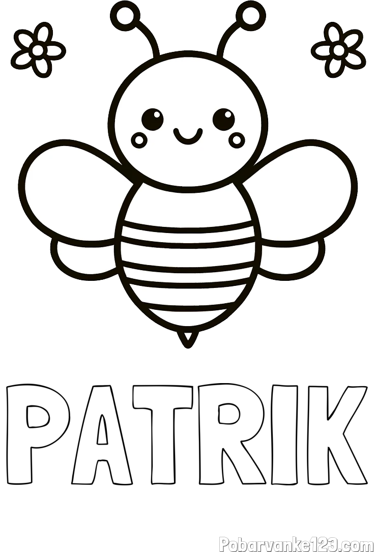 Pobarvanka imena PATRIK in otroška pobarvanka čebele