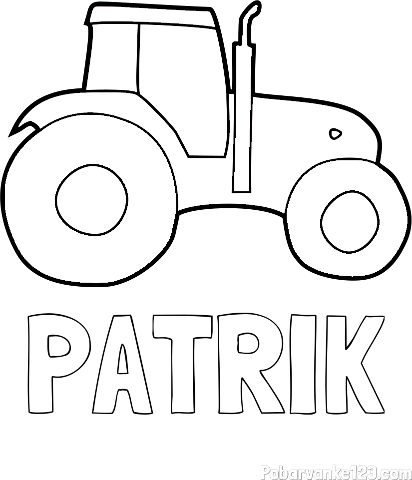 Pobarvanka imena PATRIK in otroška pobarvanka traktorja