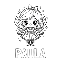 Online izdelana pobarvanka - Pobarvanka imena PAULA in pobarvanka čarobne vile z ljubkim obrazom