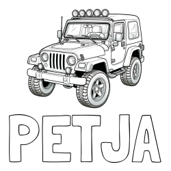 Online izdelana pobarvanka - Pobarvanka imena PETJA in pobarvanka džipa