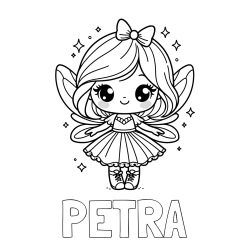 Online izdelana pobarvanka - Pobarvanka imena PETRA in pobarvanka čarobne vile z ljubkim obrazom