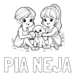 Online izdelana pobarvanka - Pobarvanka imena PIA NEJA in pobarvanka prijateljic s kužkom