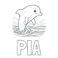 Pobarvanka imena PIA ter ljubkega delfina