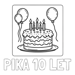 Online izdelana pobarvanka - Pobarvanka imena PIKA 10 LET in pobarvanka torte za 5. rojstni dan