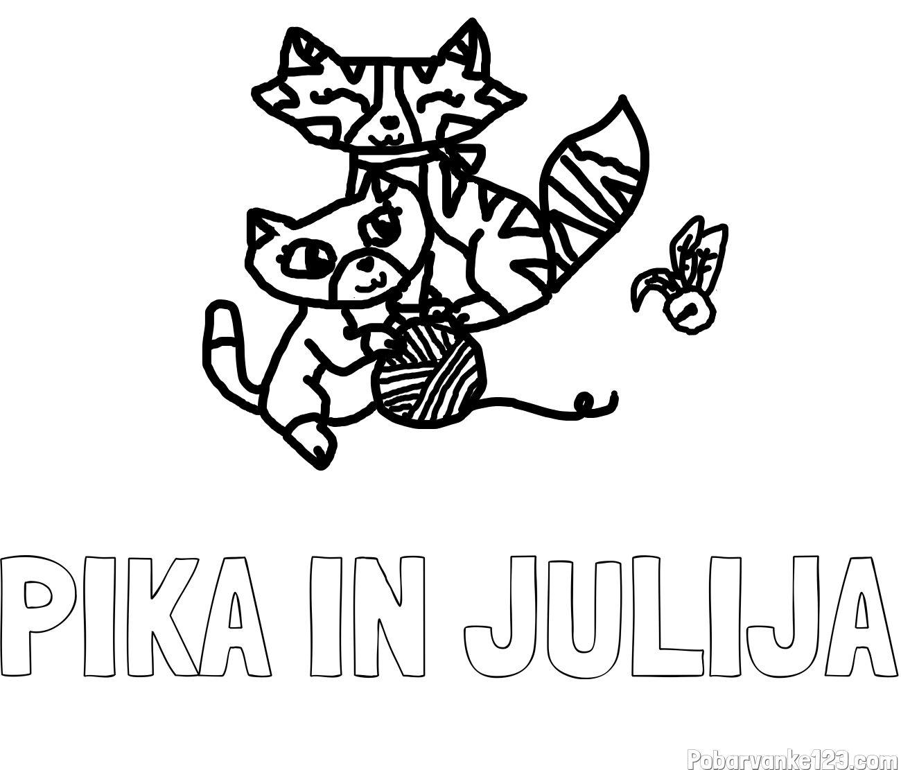 Pobarvanka imena PIKA IN JULIJA in muce med igro
