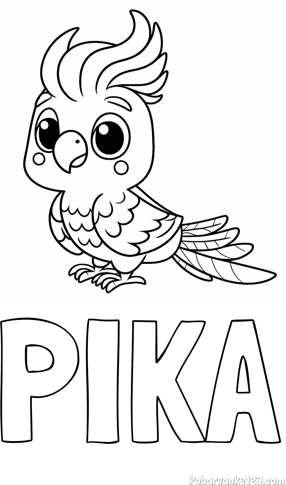 Pobarvanka imena PIKA in pobarvanka ljubke papige