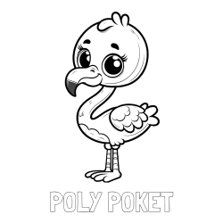 Online izdelana pobarvanka - Pobarvanka imena POLY POKET in pobarvanka majhnega flaminga