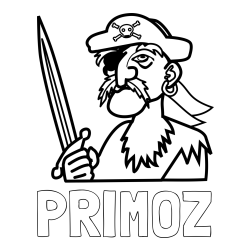 Online izdelana pobarvanka - Pobarvanka imena PRIMOŽ in pobarvanka gusarja s kljukastim nosom