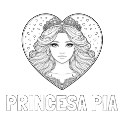 Online izdelana pobarvanka - Pobarvanka imena PRINCESA PIA in pobarvanka ljubke princese v srčku