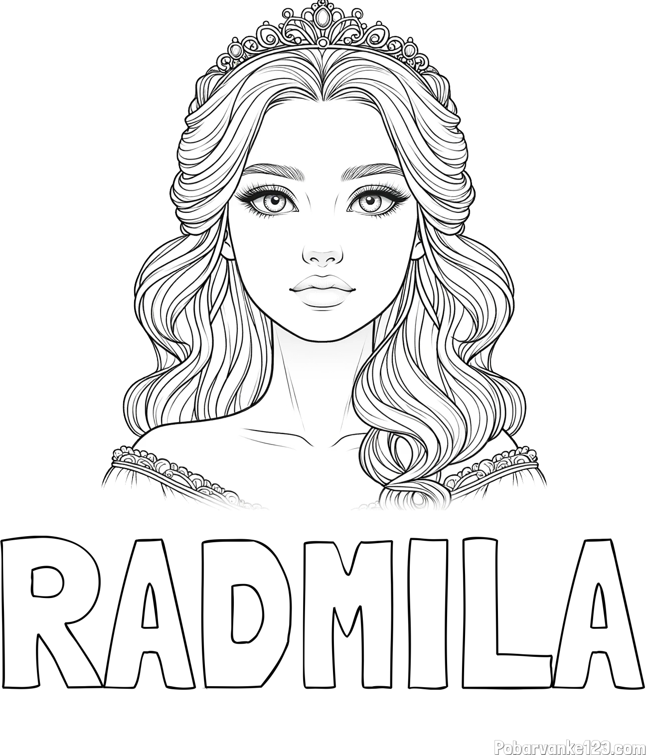 Pobarvanka imena RADMILA in pobarvanka ljubke princese s krono