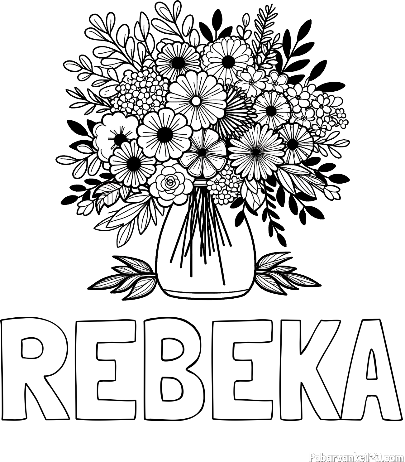 Pobarvanka imena REBEKA in pobarvanka veliekga šopka rož