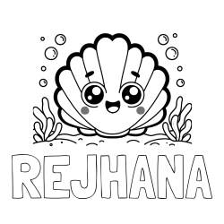Online izdelana pobarvanka - Pobarvanka imena REJHANA in pobarvanka nasmejane školjke