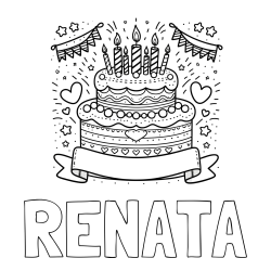 Online izdelana pobarvanka - Pobarvanka imena RENATA in pobarvanka velike torte za rojstni dan