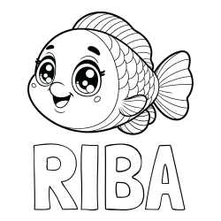 Online izdelana pobarvanka - Pobarvanka imena RIBA in pobarvanka prisrčne ribe