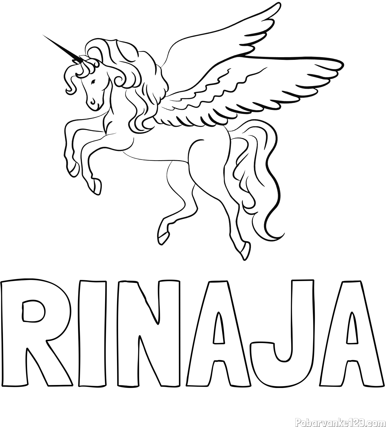 Pobarvanka imena RINAJA in lepa pobarvanka samoroga