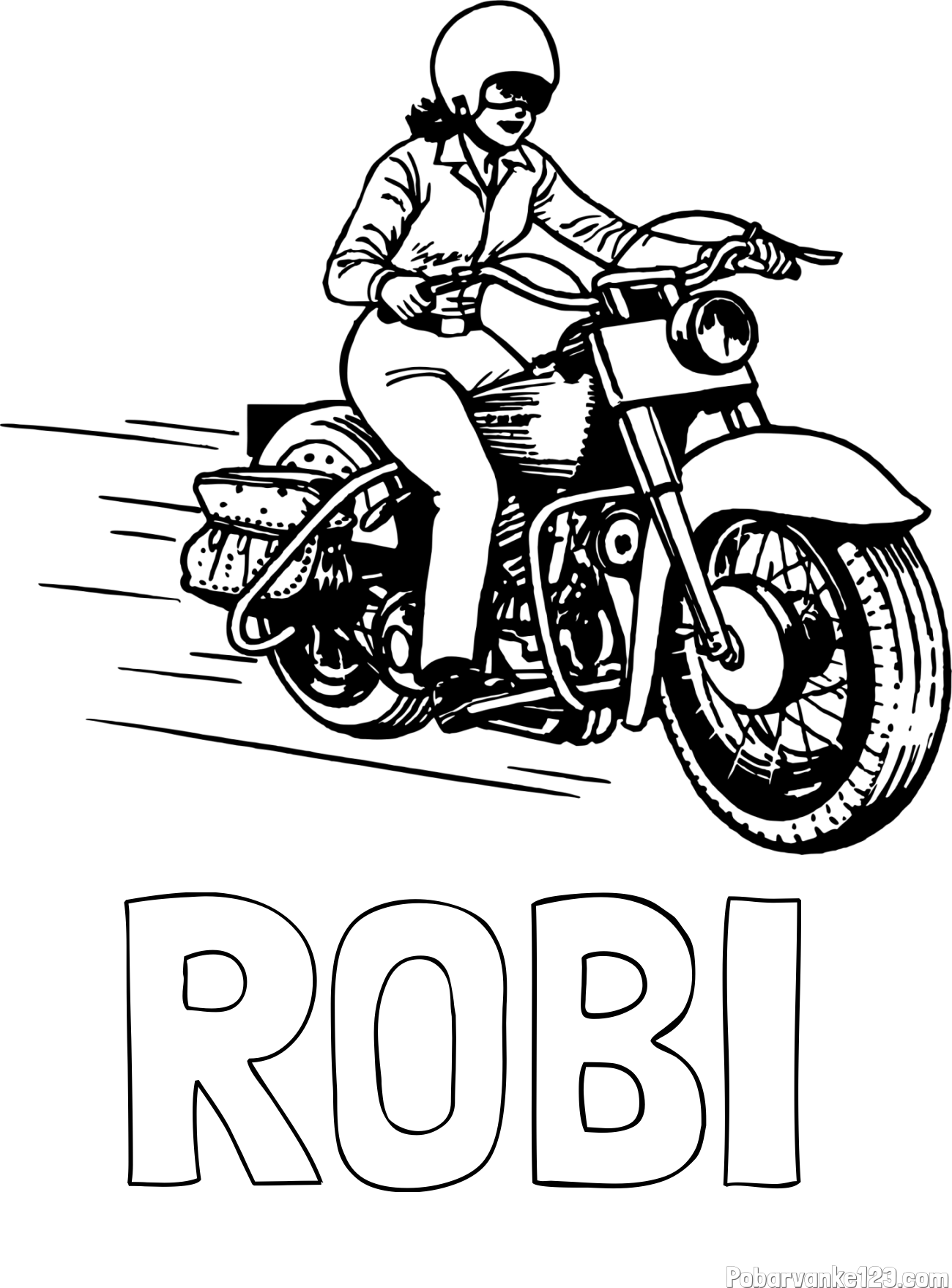 Pobarvanka imena ROBI in pobarvanka motorja ter motoristke