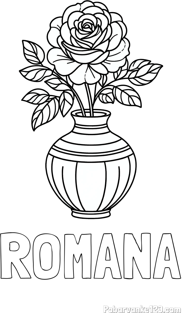 Pobarvanka imena ROMANA in pobarvanka vrtnice v vazi