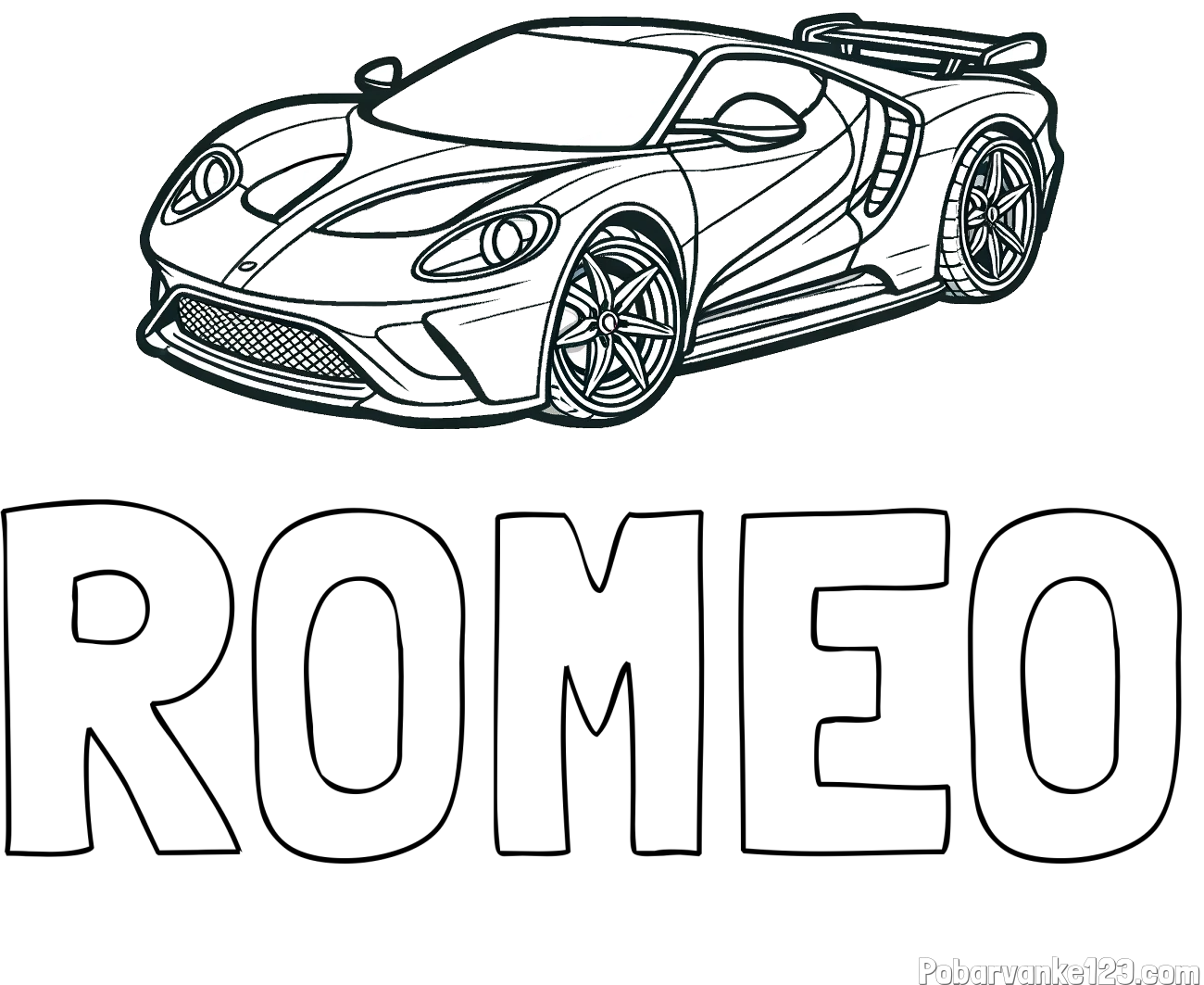 Pobarvanka imena ROMEO in Športni avtomobil