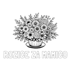 Online izdelana pobarvanka - Pobarvanka imena ROŽICE ZA MAMICO in pobarvanka velikega šopka rož