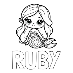 Online izdelana pobarvanka - Pobarvanka imena RUBY in pobarvanka prikupne morske deklice