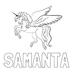 Online izdelana pobarvanka - Pobarvanka imena SAMANTA in lepa pobarvanka samoroga