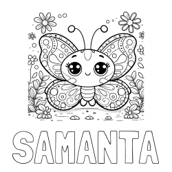 Online izdelana pobarvanka - Pobarvanka imena SAMANTA in pobarvanka ljubkega metuljčka