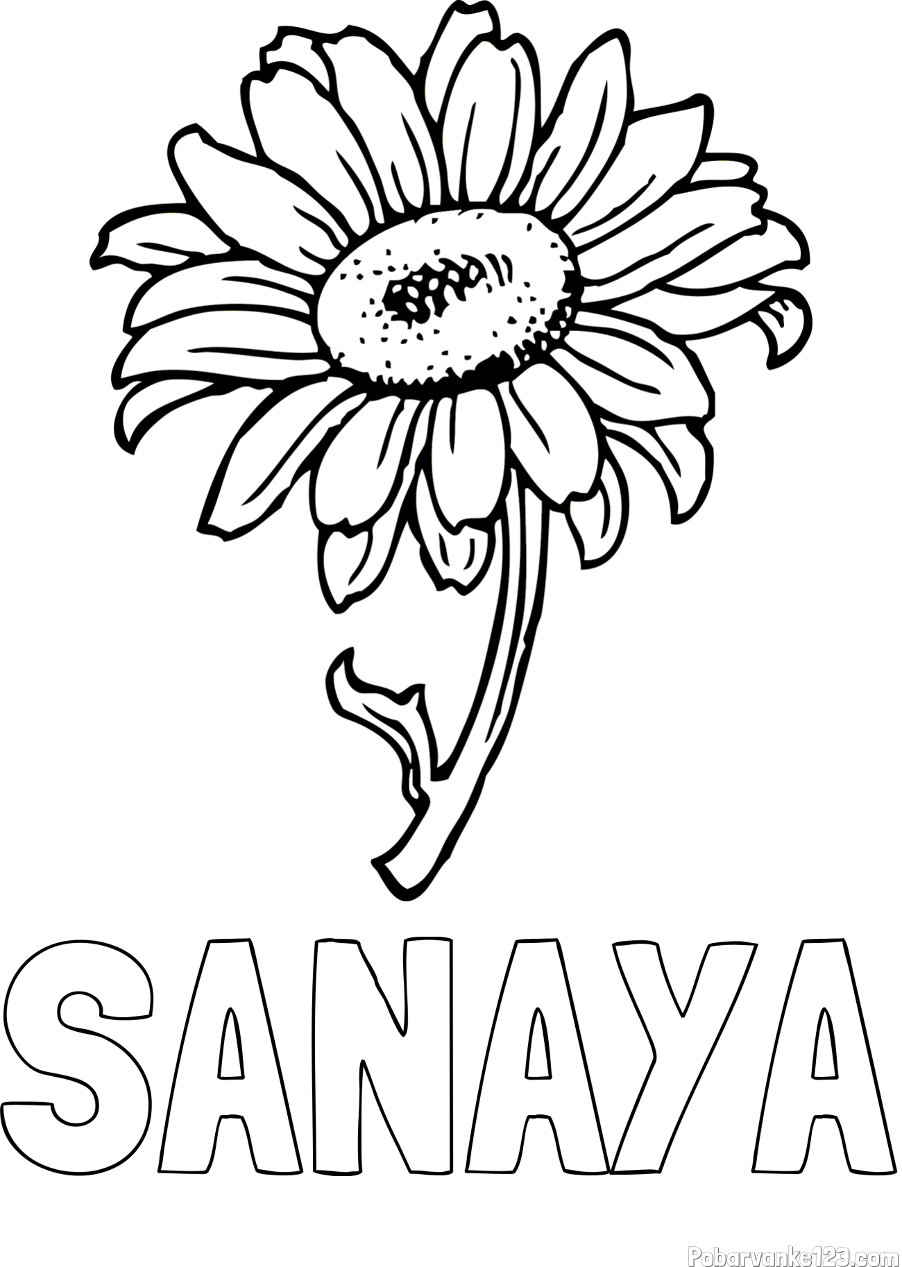 Pobarvanka imena SANAYA in pobarvanka lepe sončnice