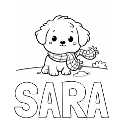 Pobarvanka imena SARA in pobarvanka prikupnega psička