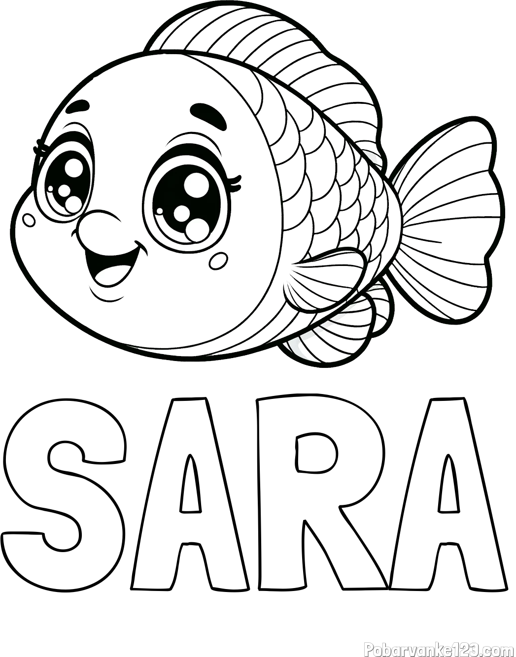 Pobarvanka imena SARA in pobarvanka prisrčne ribe