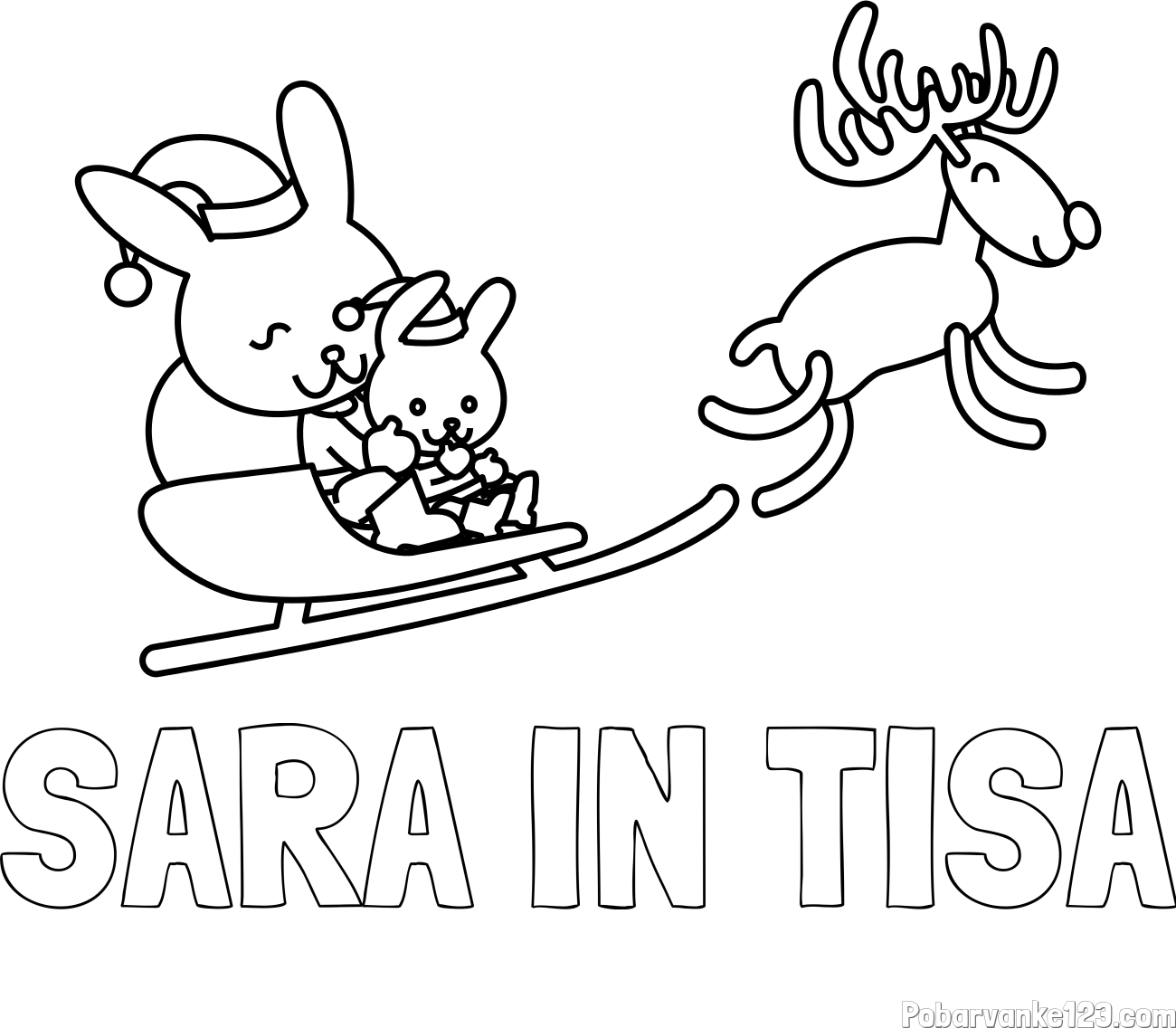 Pobarvanka imena SARA IN TISA in božične sani