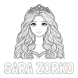 Online izdelana pobarvanka - Pobarvanka imena SARA ZORKO in pobarvanka ljubke princese z bujnimi lasmi